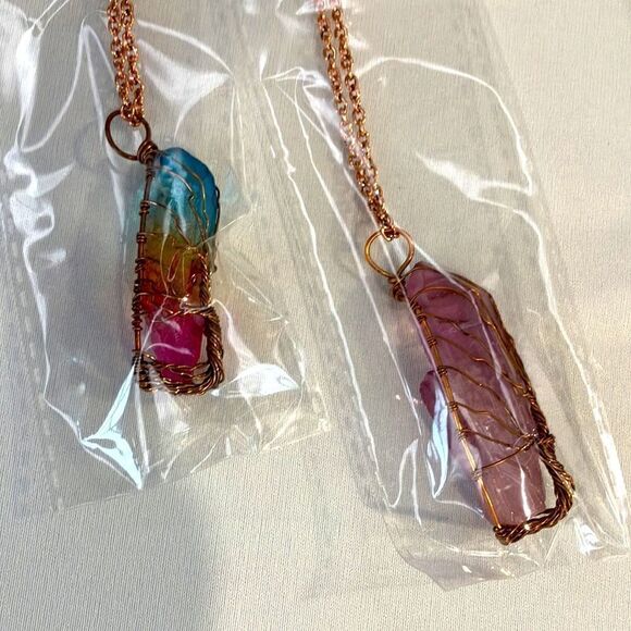 Tree of Life Wire-Wrapped Quartz Crystal Necklace: Rose, Pink, Rainbow OR Clear - Picture 11 of 11